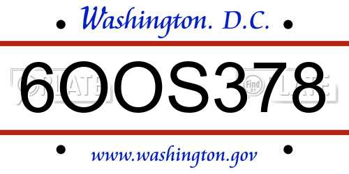 6OOS378 District Of Columbia License Plate