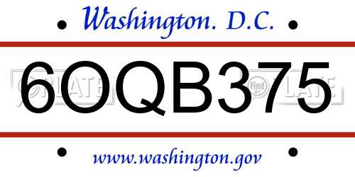 6OQB375 District Of Columbia License Plate