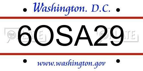 6OSA29 District Of Columbia License Plate