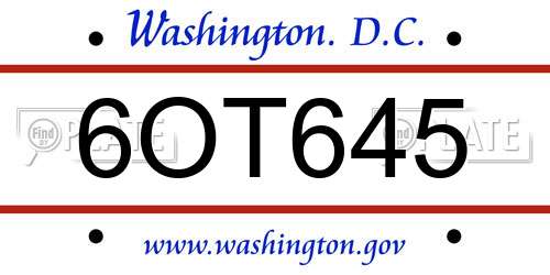 6OT645 District Of Columbia License Plate