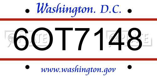 6OT7148 District Of Columbia License Plate