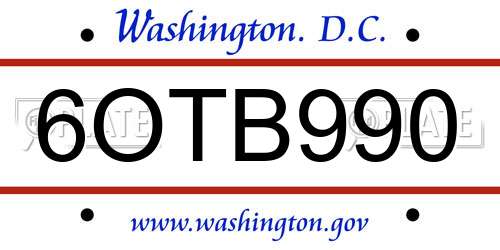 6OTB990 District Of Columbia License Plate