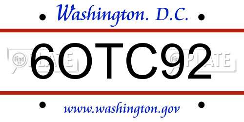 6OTC92 District Of Columbia License Plate