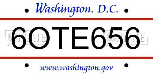 6OTE656 District Of Columbia License Plate