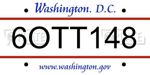 6OTT148 District Of Columbia License Plate