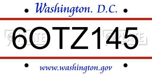 6OTZ145 District Of Columbia License Plate