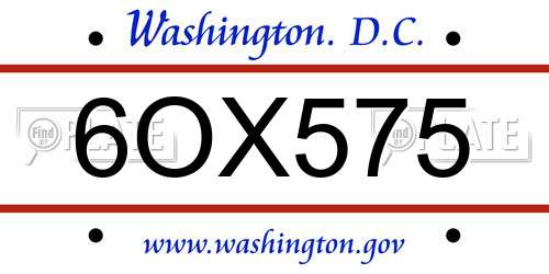 6OX575 District Of Columbia License Plate