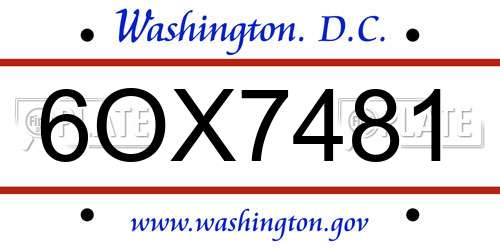6OX7481 District Of Columbia License Plate