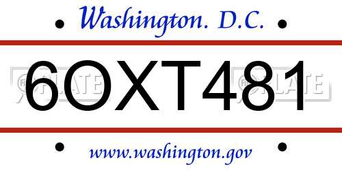 6OXT481 District Of Columbia License Plate
