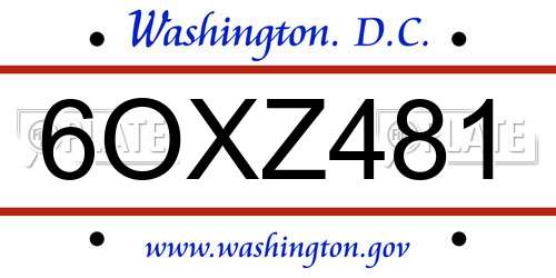 6OXZ481 District Of Columbia License Plate