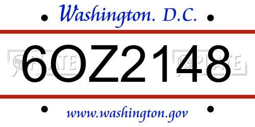 6OZ2148 District Of Columbia License Plate
