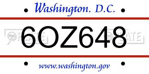 6OZ648 District Of Columbia License Plate