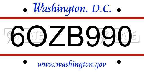 6OZB990 District Of Columbia License Plate