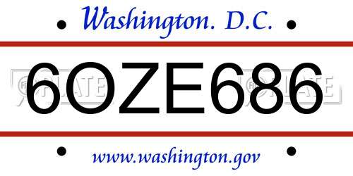 6OZE686 District Of Columbia License Plate