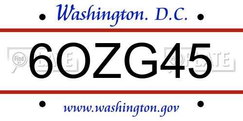 6OZG45 District Of Columbia License Plate