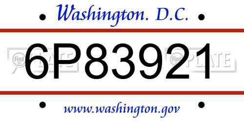6P83921 District Of Columbia License Plate