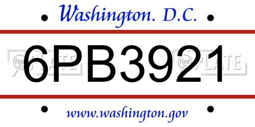 6PB3921 District Of Columbia License Plate