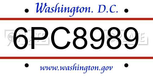 6PC8989 District Of Columbia License Plate