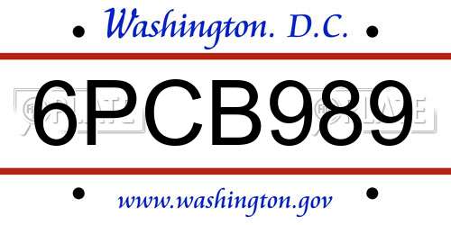 6PCB989 District Of Columbia License Plate