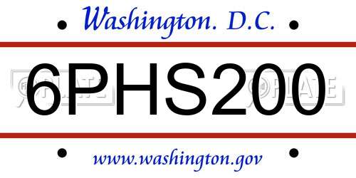 6PHS200 District Of Columbia License Plate