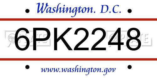 6PK2248 District Of Columbia License Plate