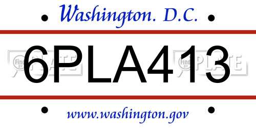 6PLA413 District Of Columbia License Plate