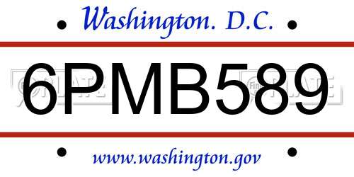 6PMB589 District Of Columbia License Plate