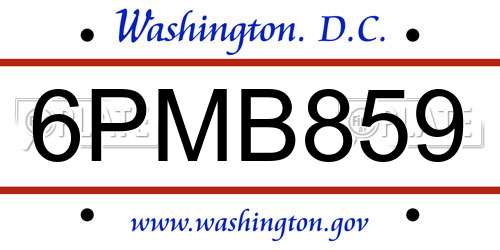 6PMB859 District Of Columbia License Plate