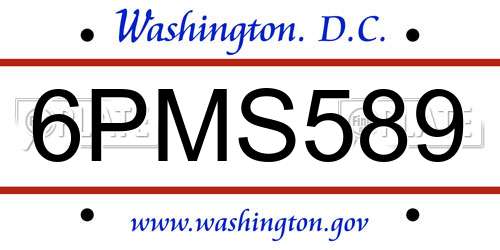 6PMS589 District Of Columbia License Plate