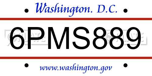 6PMS889 District Of Columbia License Plate