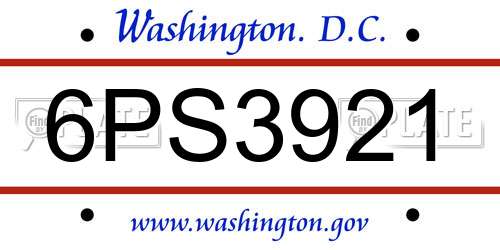 6PS3921 District Of Columbia License Plate