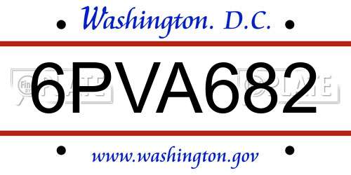 6PVA682 District Of Columbia License Plate
