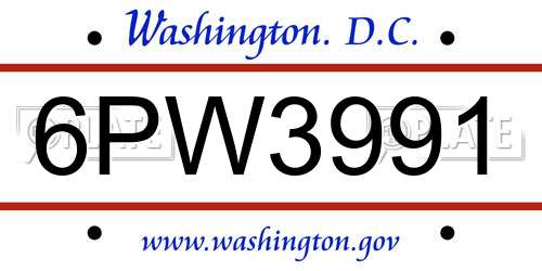 6PW3991 District Of Columbia License Plate