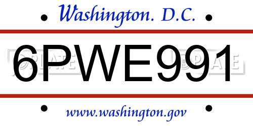 6PWE991 District Of Columbia License Plate