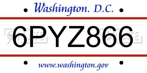 6PYZ866 District Of Columbia License Plate