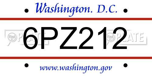6PZ212 District Of Columbia License Plate