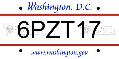 6PZT17 District Of Columbia License Plate
