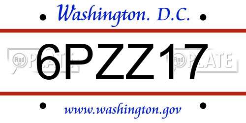 6PZZ17 District Of Columbia License Plate