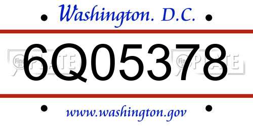 6Q05378 District Of Columbia License Plate