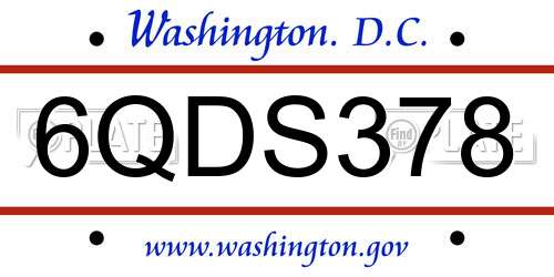 6QDS378 District Of Columbia License Plate