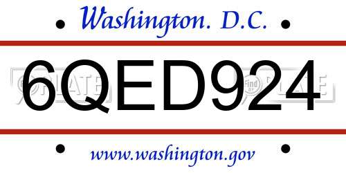 6QED924 District Of Columbia License Plate
