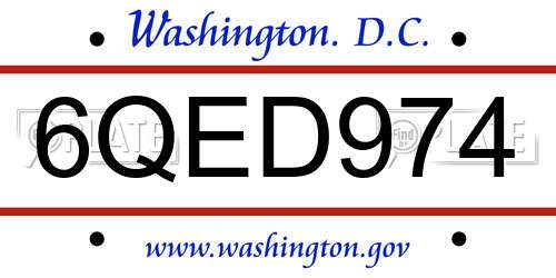 6QED974 District Of Columbia License Plate
