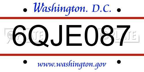 6QJE087 District Of Columbia License Plate