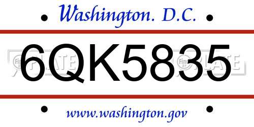 6QK5835 District Of Columbia License Plate