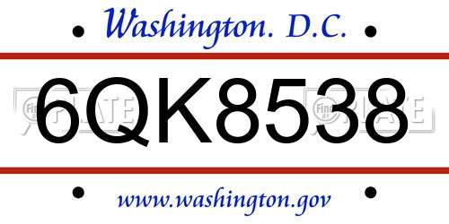 6QK8538 District Of Columbia License Plate