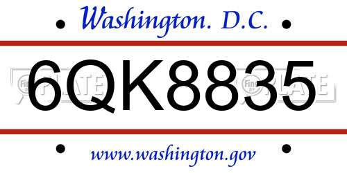 6QK8835 District Of Columbia License Plate