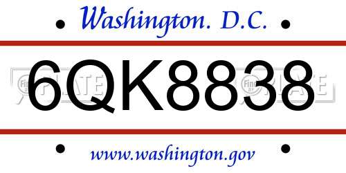 6QK8838 District Of Columbia License Plate