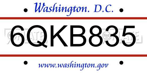 6QKB835 District Of Columbia License Plate