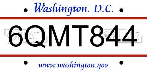 6QMT844 District Of Columbia License Plate