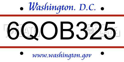 6QOB325 District Of Columbia License Plate